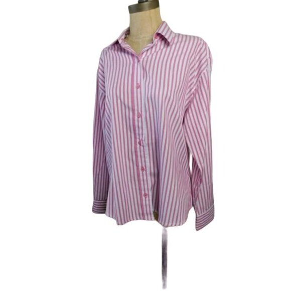 Grenouille Frog Size L Large Button Front Classic Striped Long Sleeve Shirt Top - Picture 2 of 2